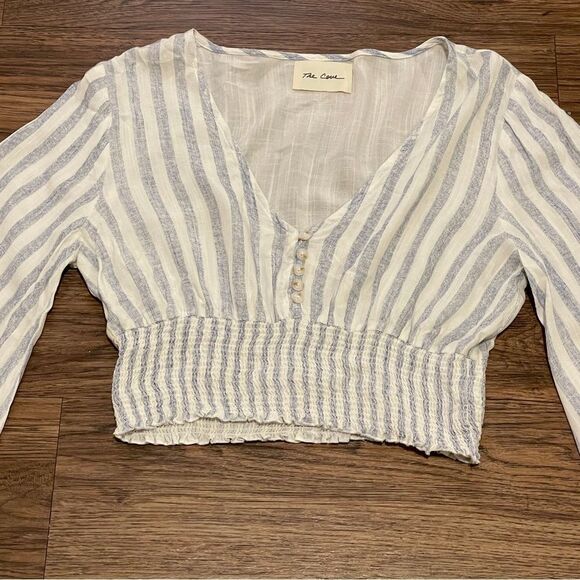 The Cove Long Flare Sleeve Striped Cropped Women's Top Blue White Small - Picture 8 of 13